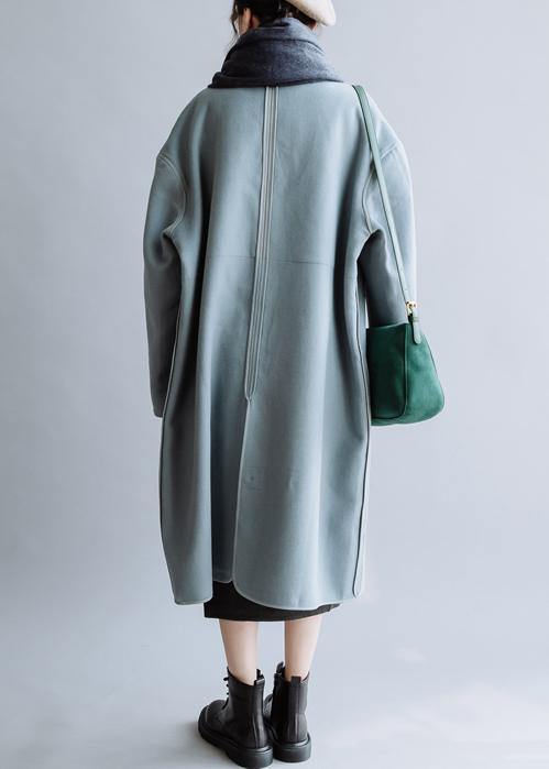 Oversize Coats Winter Coats Blue V Neck Button Down Woolen Coat