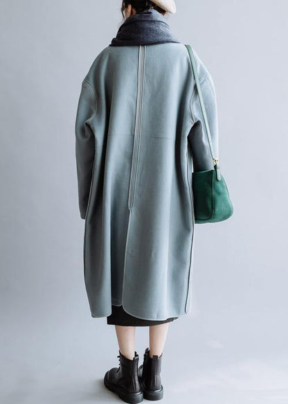 Oversize Coats Winter Coats Blue V Neck Button Down Woolen Coat