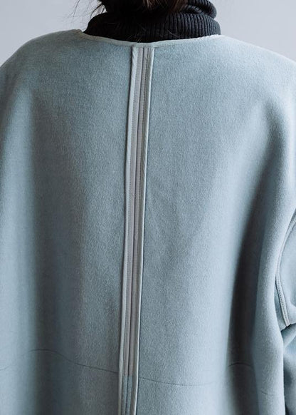 Oversize Coats Winter Coats Blue V Neck Button Down Woolen Coat