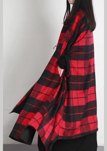 Clothing Long Winter Coat Outwear Red Plaid Asymmetric Wool Coat