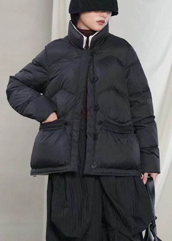 Beige Pockets Button Cinched Winter Duck Down Coat