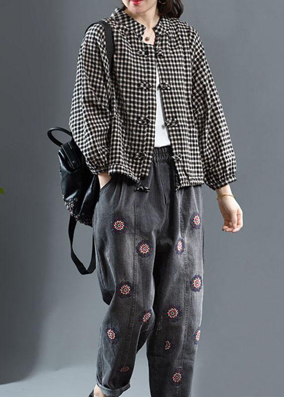 Luxury Blue O-Neck Plaid Fall Long Sleeve Trench
