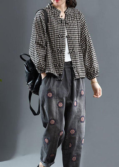 Luxury Purple O-Neck Plaid Fall Long Sleeve Trench