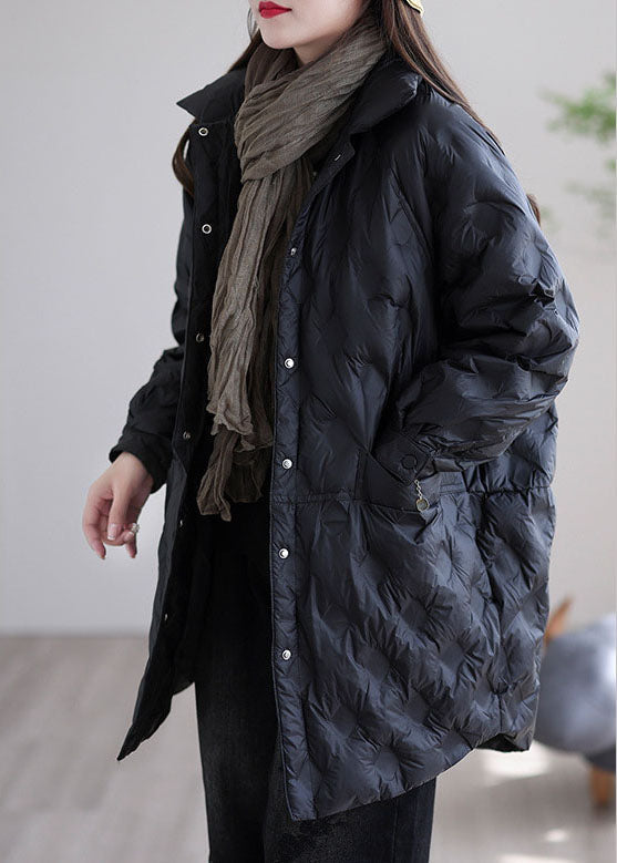 Black Pockets Patchwork Winter Duck Down Coat