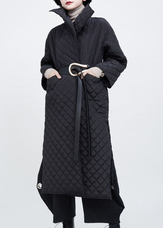 Black Pockets Side Open Winter Cotton Long Sleeve Coats