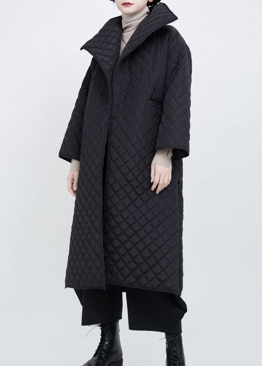 Black Pockets Side Open Winter Cotton Long Sleeve Coats