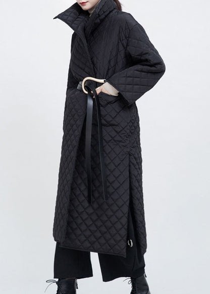Black Pockets Side Open Winter Cotton Long Sleeve Coats