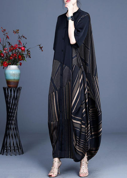 Black Striped Button Patchwork Coat Summer