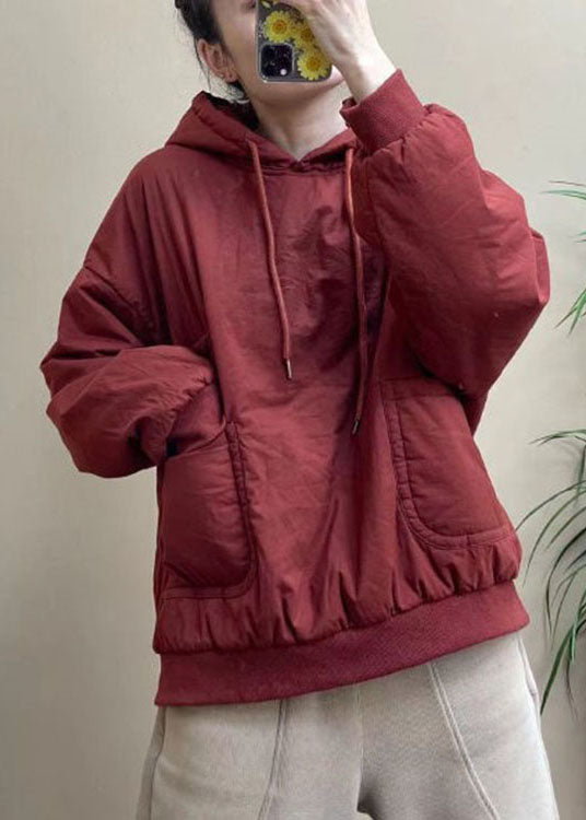 Blue Pockets Drawstring Winter Cotton Hooded Sweatshirt