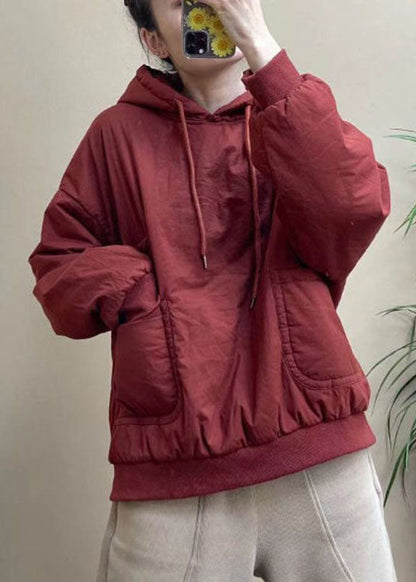 Blue Pockets Drawstring Winter Cotton Hooded Sweatshirt