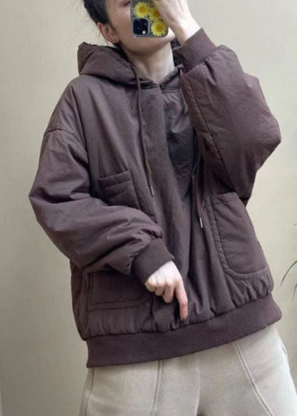 Blue Pockets Drawstring Winter Cotton Hooded Sweatshirt