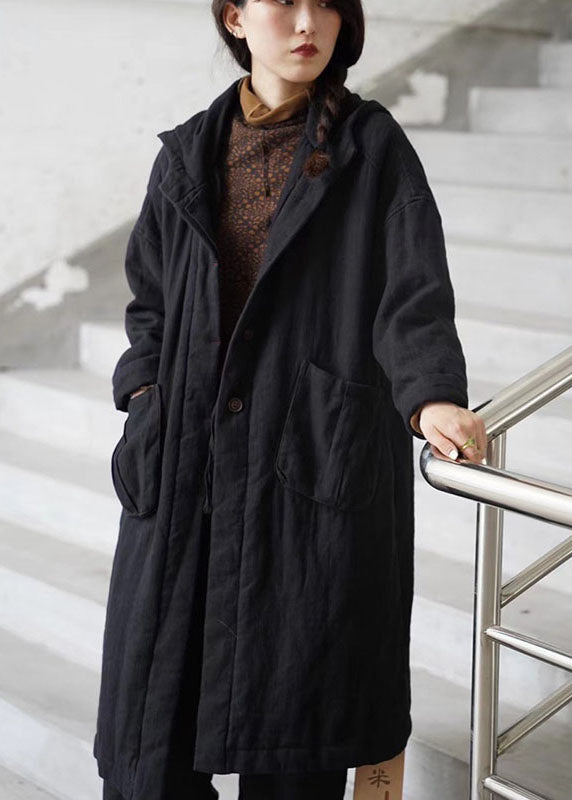 Chocolate Hooded Pockets Button Winter Cotton Parka