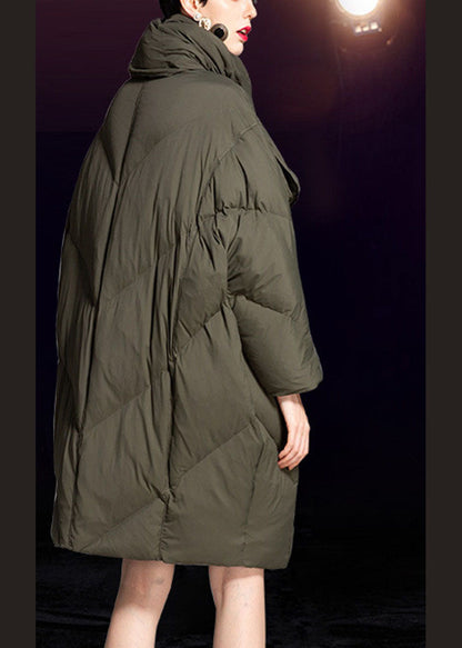 Green O-neck Zippered Loose Winter Duck Down Coats