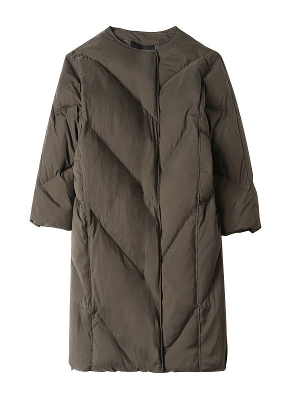 Green O-neck Zippered Loose Winter Duck Down Coats