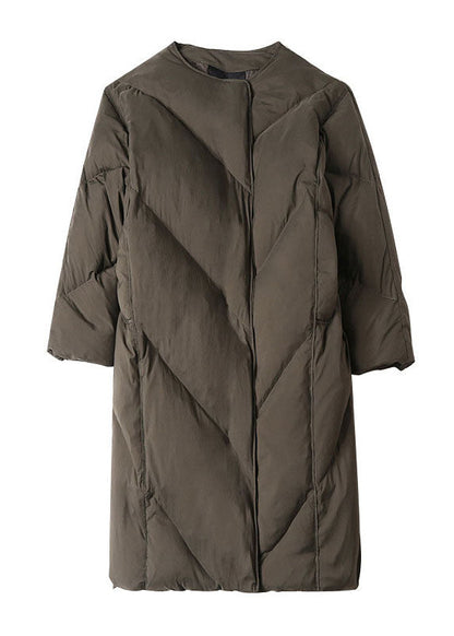 Green O-neck Zippered Loose Winter Duck Down Coats