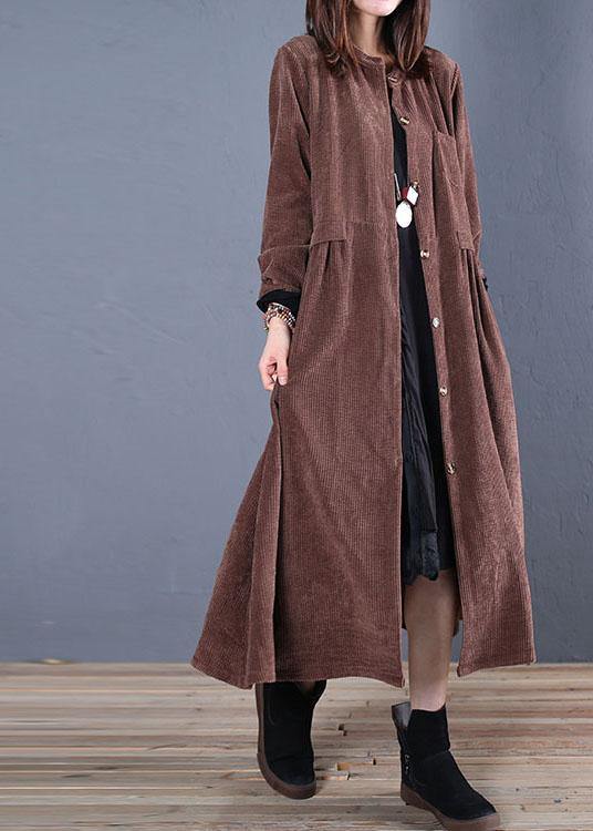 Loose Fitting Coats Fall Coats Chocolate O Neck Pockets Outwear