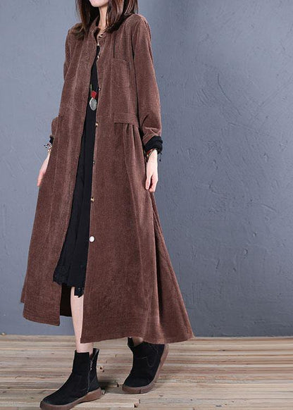 Loose Fitting Coats Fall Coats Chocolate O Neck Pockets Outwear