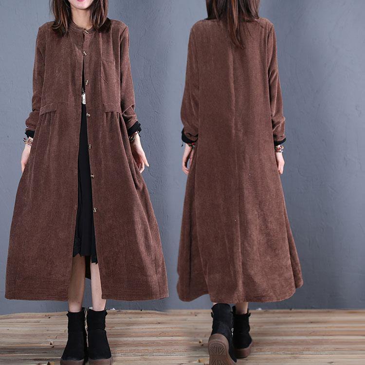 Loose Fitting Coats Fall Coats Chocolate O Neck Pockets Outwear