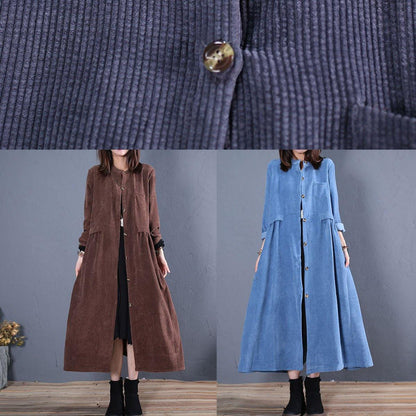 Loose Fitting Coats Fall Coats Chocolate O Neck Pockets Outwear