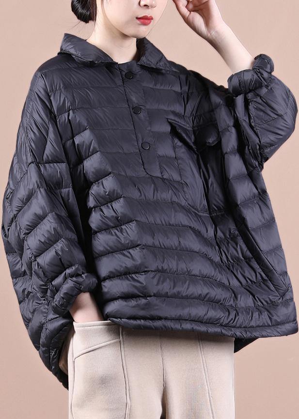 Loose Fitting Down Jacket Jackets Black Lapel Pockets Duck Down Coat