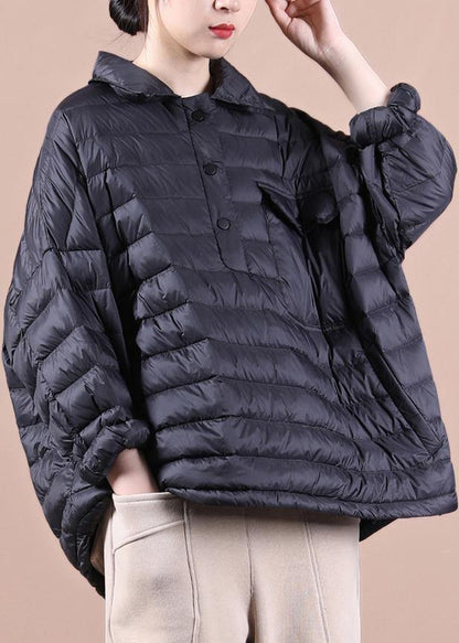 Loose Fitting Down Jacket Jackets Black Lapel Pockets Duck Down Coat