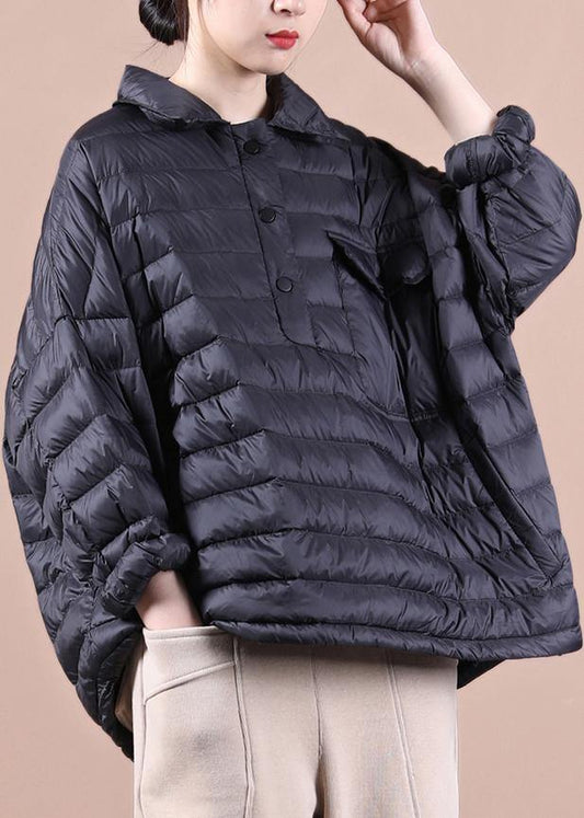 Loose Fitting Down Jacket Jackets Black Lapel Pockets Duck Down Coat