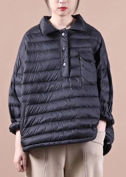 Loose Fitting Down Jacket Jackets Black Lapel Pockets Duck Down Coat