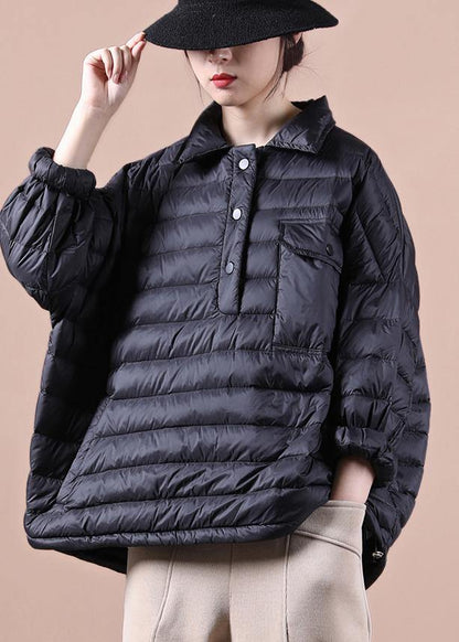 Loose Fitting Down Jacket Jackets Black Lapel Pockets Duck Down Coat