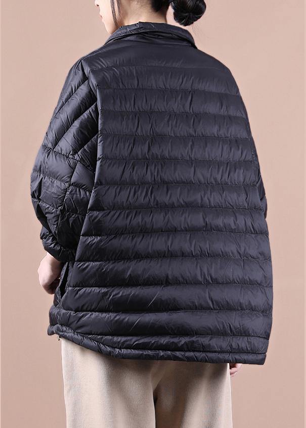 Loose Fitting Down Jacket Jackets Black Lapel Pockets Duck Down Coat