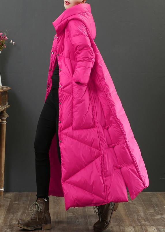 Loose Fitting Parka Jackets Rose Hooded Button Down Warm Winter Coat