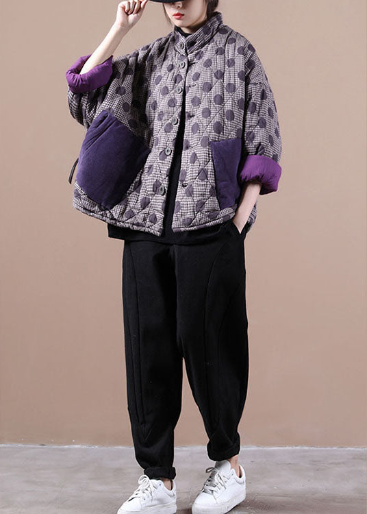 Purple Loose Button Cotton Coat Winter