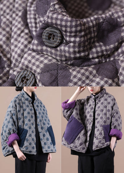 Purple Loose Button Cotton Coat Winter