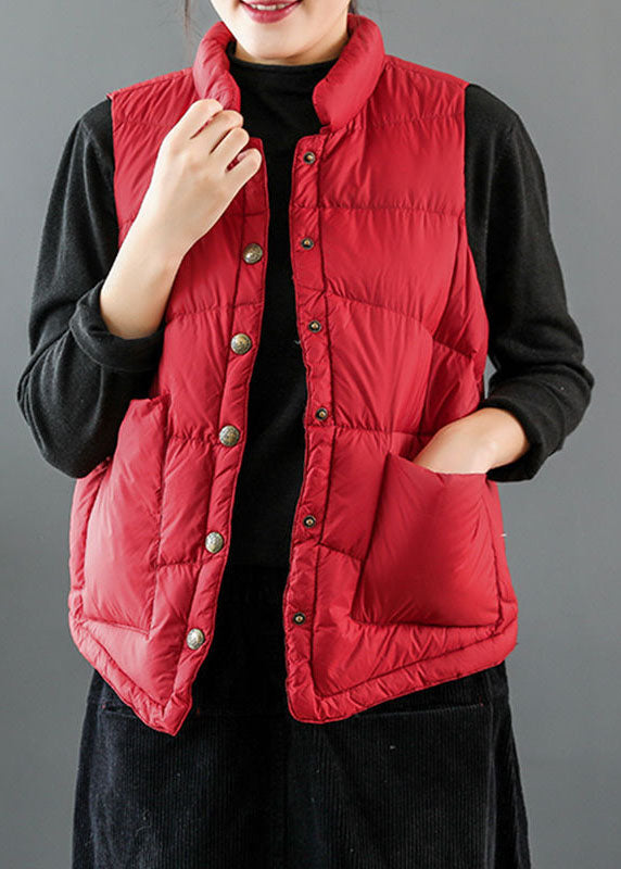 White Pockets Button Asymmetrical Design Winter Puffer Vest