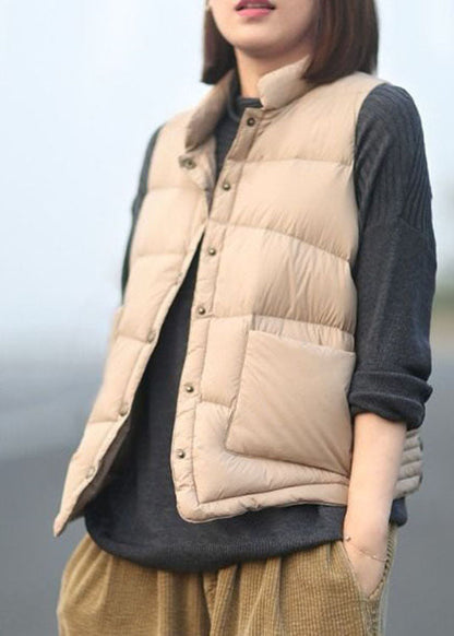 White Pockets Button Asymmetrical Design Winter Puffer Vest