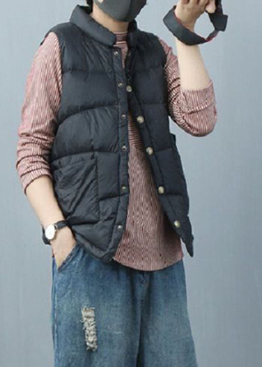 White Pockets Button Asymmetrical Design Winter Puffer Vest