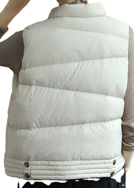 White Pockets Button Asymmetrical Design Winter Puffer Vest