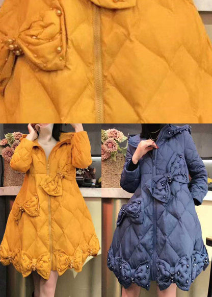 Yellow Bow Nail Bead Winter Cotton Blend Winter Coats