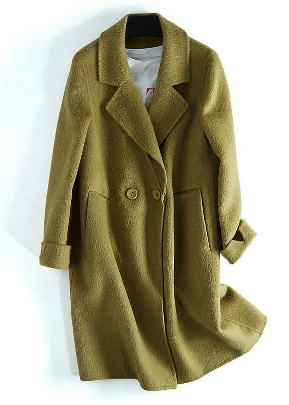 Beige Woolen Outwear Loose Fitting Mid-length Coats Notched Jacket Long Sleeve