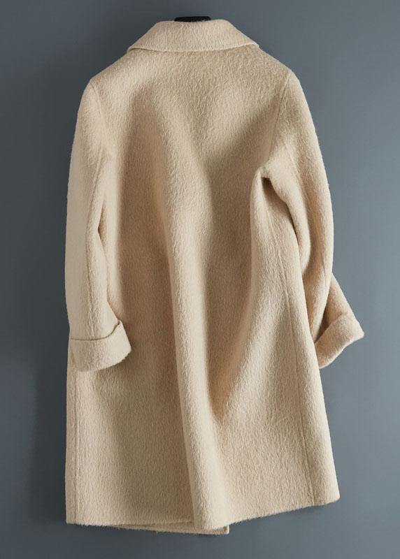 Beige Woolen Outwear Loose Fitting Mid-length Coats Notched Jacket Long Sleeve