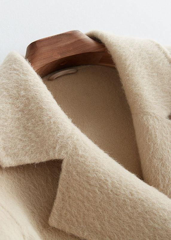 Beige Woolen Outwear Loose Fitting Mid-length Coats Notched Jacket Long Sleeve