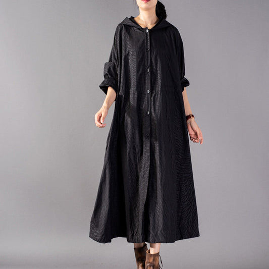Black Coats Oversize Hooded Trench Coat Fine Baggy Winter Coat
