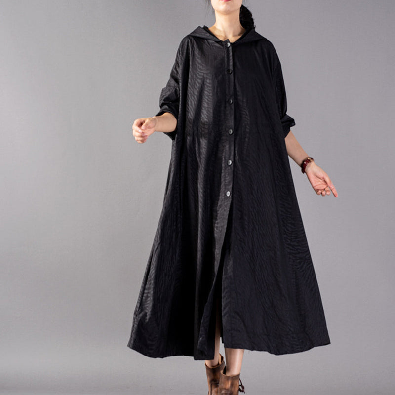Black Coats Oversize Hooded Trench Coat Fine Baggy Winter Coat