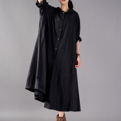 Black Coats Oversize Hooded Trench Coat Fine Baggy Winter Coat