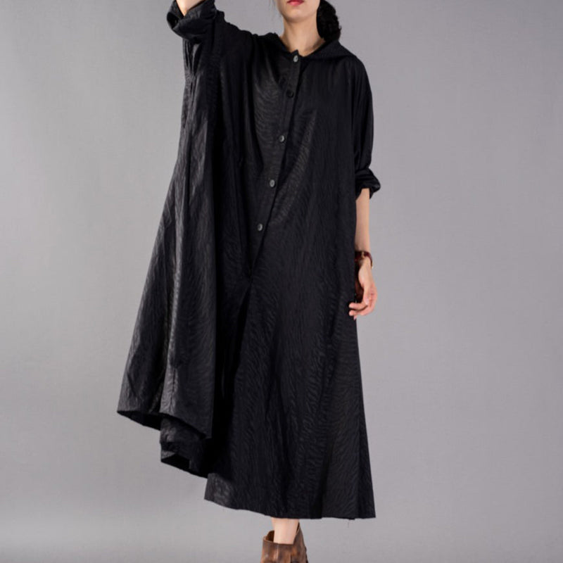 Black Coats Oversize Hooded Trench Coat Fine Baggy Winter Coat