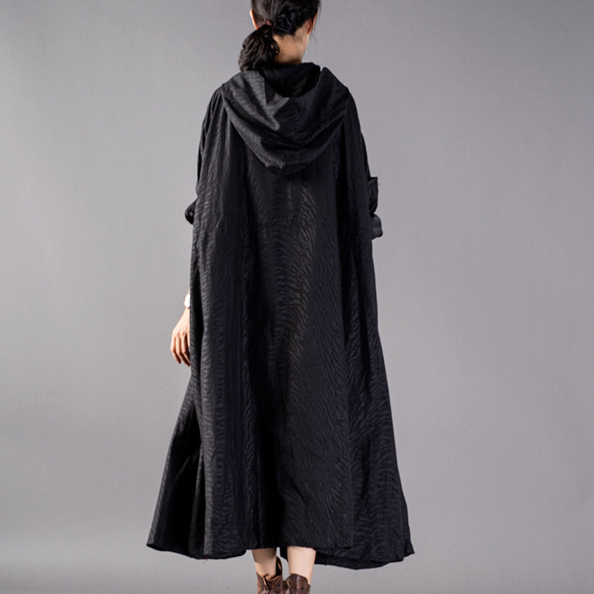 Black Coats Oversize Hooded Trench Coat Fine Baggy Winter Coat