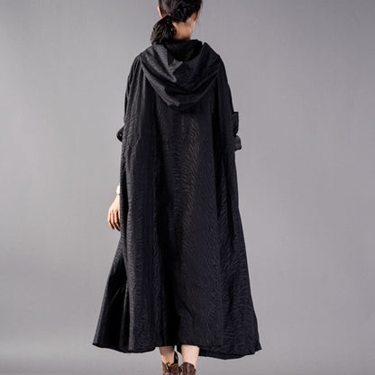 Black Coats Oversize Hooded Trench Coat Fine Baggy Winter Coat