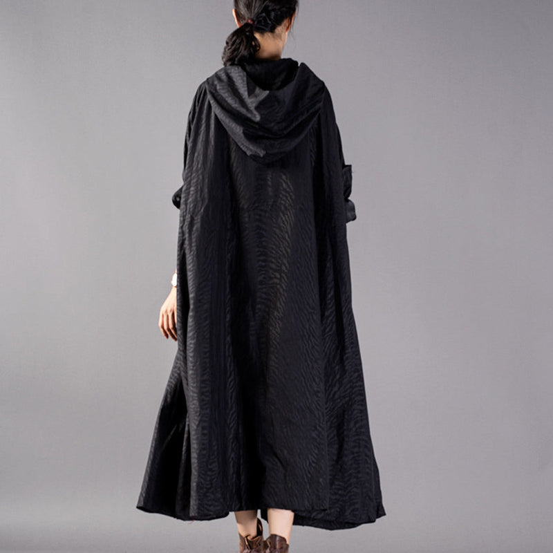 Black Coats Oversize Hooded Trench Coat Fine Baggy Winter Coat