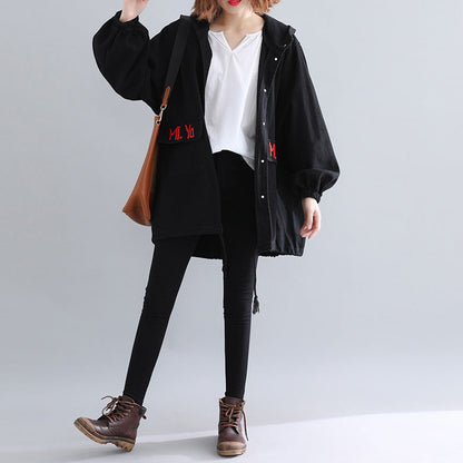 Black Parkas for Hooded Warm Winter Coat Embroidery Winter Coats