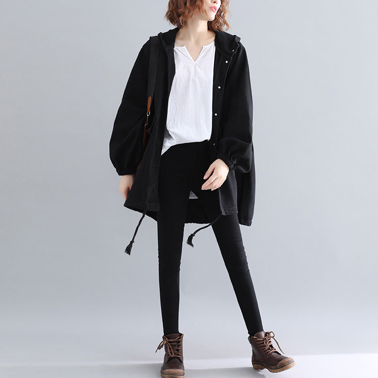 Black Parkas for Hooded Warm Winter Coat Embroidery Winter Coats