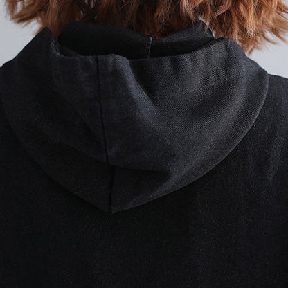 Black Parkas for Hooded Warm Winter Coat Embroidery Winter Coats